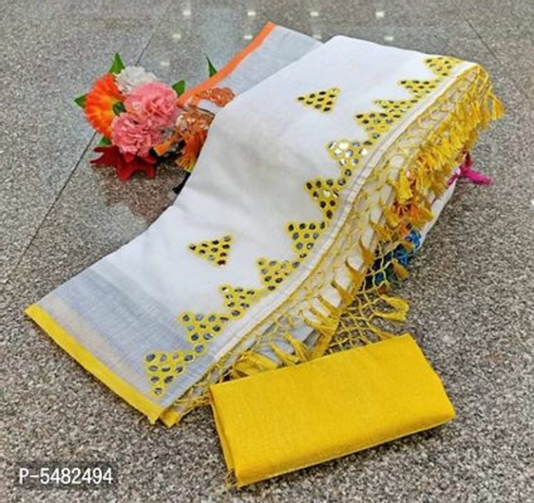 Glass work in whole body and border cotton saree uploaded by business on 9/7/2021