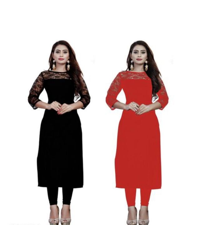 Post image Free delivery.                Cash on delivery.       Black and Red Color Straight Kurti Combo for Women (Combo of 2)Fabric: CrepeSleeve Length: Three-Quarter SleevesPattern: SolidCombo of: Combo of 2Sizes:S (Bust Size: 36 in, Size Length: 45 in) XL (Bust Size: 42 in, Size Length: 45 in) L (Bust Size: 40 in, Size Length: 45 in) M (Bust Size: 38 in, Size Length: 45 in) XXL (Bust Size: 44 in, Size Length: 45 in) 
This Straight Plain Kurti is made from High Quality Crepe material with Showroom Finishing Work, along with this, There are Rasal Net on Neck and Sleeve to enhance the look. Country of Origin: India