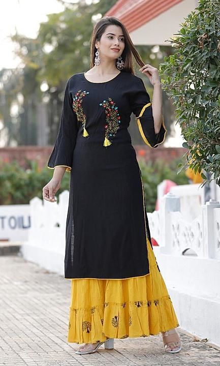 Rayon kurti with sharara
Size - M to xxl uploaded by business on 9/7/2020