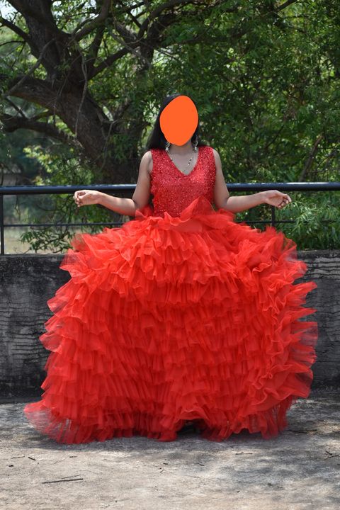 Product image with price: Rs. 1200, ID: red-ruffled-gown-0d980e2c