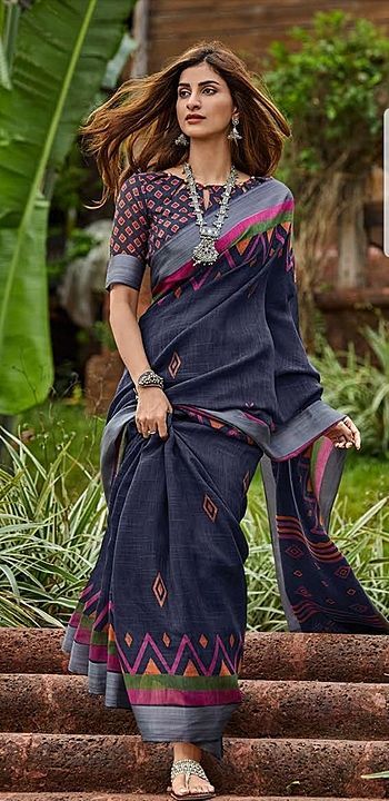 Linen saree uploaded by WHOLESALE BAZAR on 9/7/2020