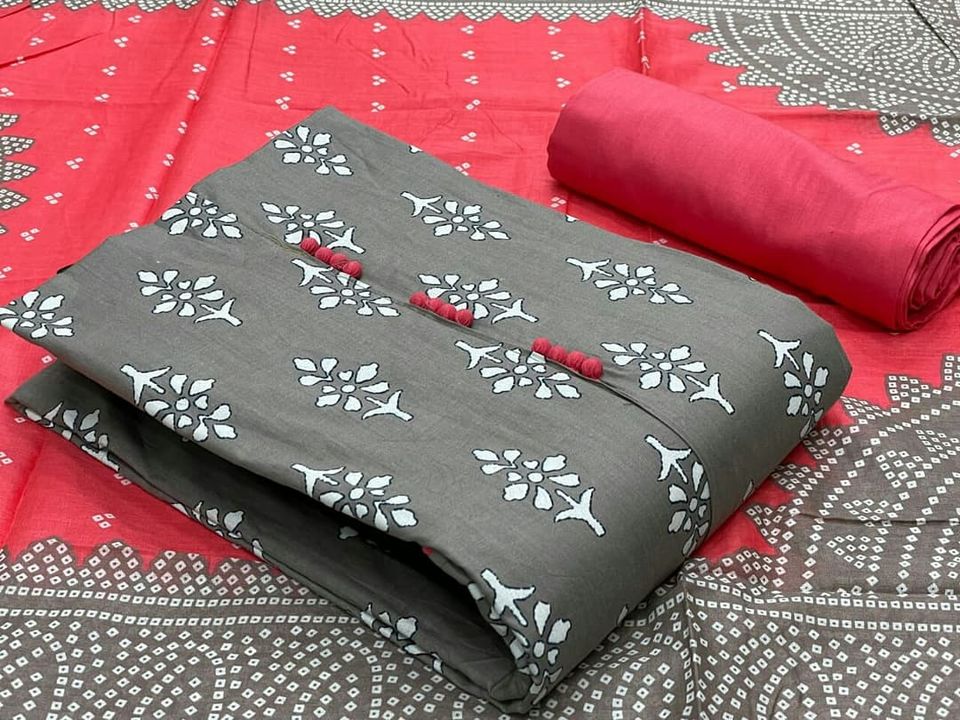 Post image Check out my new collection 
*TOP* Cotton jaipuri print*BOTTOM* Cotton *DUPPATTA* Cotton print 
To book now comment