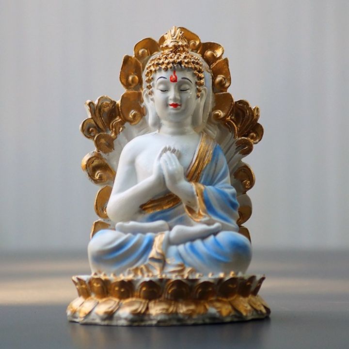Poly Resin Buddha Idol on Lotus Decorative Showpiece (Blue)  uploaded by Back Garden Nursery on 9/9/2021
