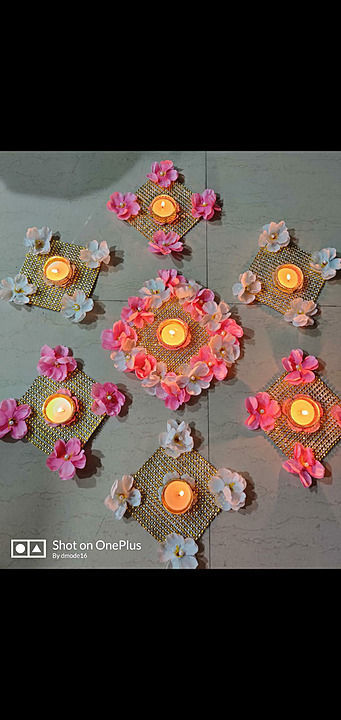 Floral rangoli diya tealight holder set uploaded by Jitanshi Floral Jewellery on 9/8/2020