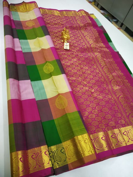 Pure handloom kanchipuram silk checked type contrast pallu with blouse price 10999+$ uploaded by business on 9/10/2021