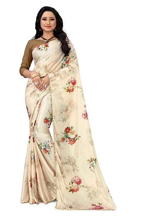DREAM CLOUDS™️ Women's Saree Pure Laycra, Digital Print and Pearl lace, Unstich Plain Blouse Pc. uploaded by business on 9/8/2020