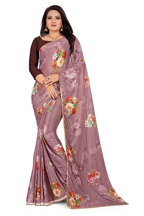 DREAM CLOUDS™️ Women's Saree Pure Laycra, Digital Print and Pearl lace, Unstich Plain Blouse Pc. uploaded by business on 9/8/2020