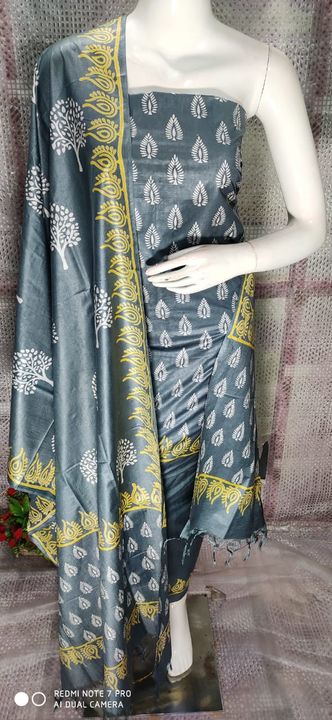 Katan silk print suit material uploaded by business on 9/10/2021