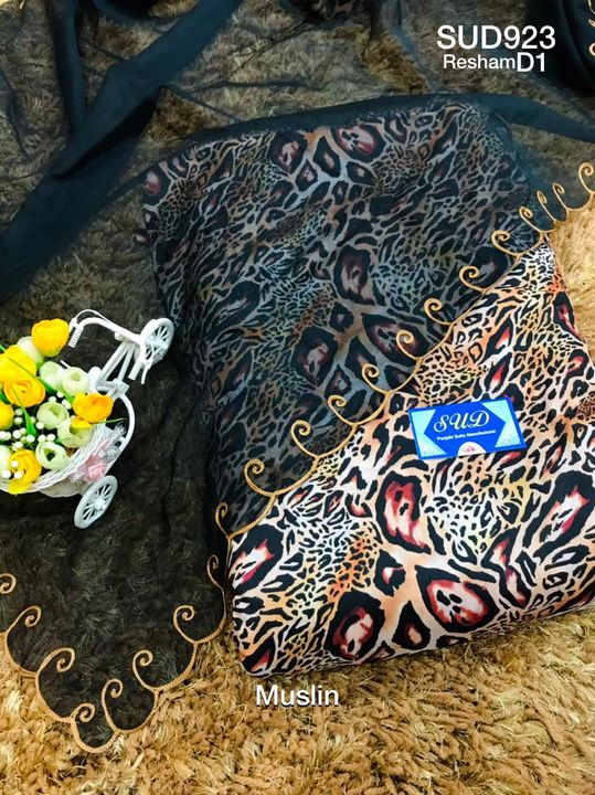 Post image Product id SUD923*Resham*♣️5 meter muslin / 3:50 meter big panna rayon alover leopard print (fabric mention on pic)♣️Dupatta kota four side cutwork embroidery 
*Leopard print on orginal and superior fabr
*SALE WEEKEND SPECIAL PRICE @ 999 FREE SHIP*
Very limited stock book fastReady pieces