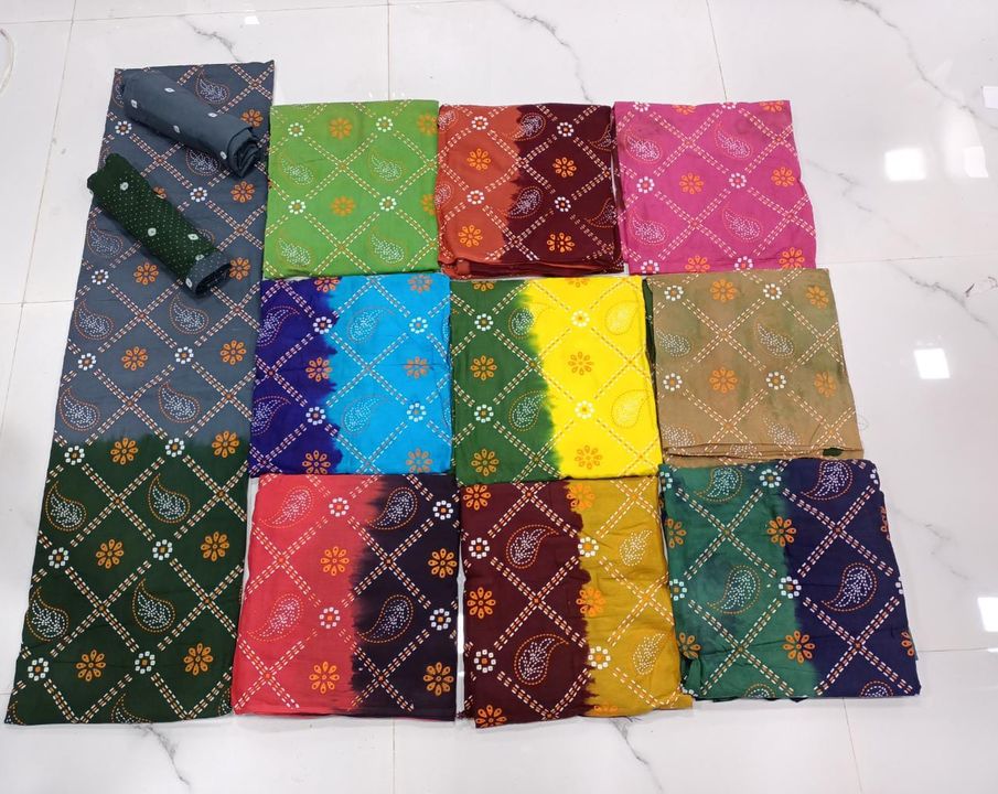 Post image *Fabric details*

*Bandhani Cotton*

*👗Top :  (cut approx 2.40)*

*👖Bottom :  (approx 2.00 mtr)*

*🧣Dupatta: Cotton (cut 2.00 mtr)*

*10 pieces in set*

*10 colours in set*

*Booking Open*

*Confirm order Soon👍*

*LIMITED STOCK*

*LIMITED DELIVERY*

*➡️ RATE :- 240/-$-*

*REGARDS :-  S.TEX*