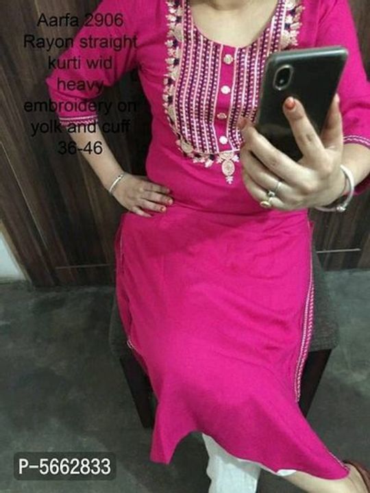 Rayon Straight Embroidery Selfie Style Kurti uploaded by Akhilesh Kumar on 9/12/2021