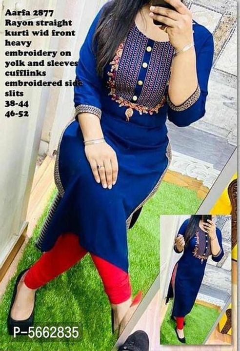 Rayon Straight Embroidery Selfie Style Kurti uploaded by business on 9/12/2021