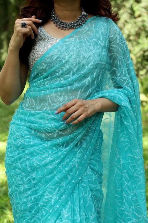 Georgette Tepchi All Over Jaal Saree uploaded by AK Chikankari Center on 9/13/2021