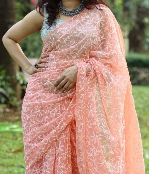 Georgette Tepchi All Over Jaal Saree uploaded by AK Chikankari Center on 9/13/2021