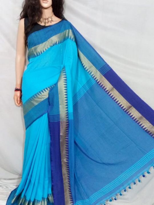 Khadi cotton temple border woven saree uploaded by business on 9/13/2021