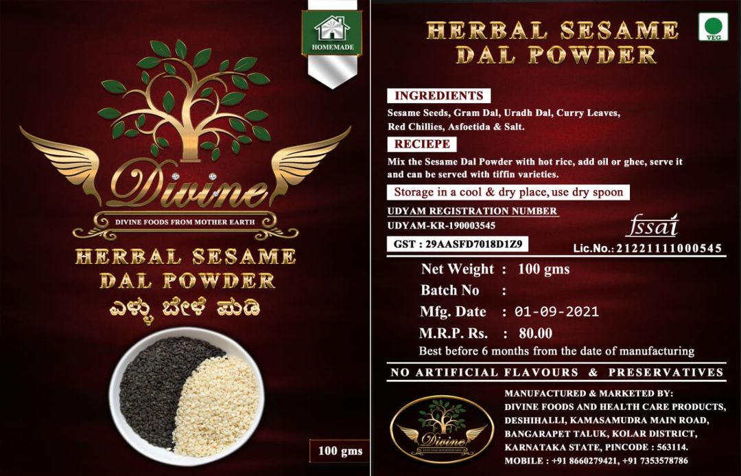 Sesame Dal Powder uploaded by Divine Foods and Health Care produc on 9/14/2021