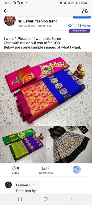 Post image I want 1 Pieces of Mujhe vo sarees chahiye
.
Below are some sample images of what I want.