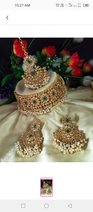 Post image Wedding wear  Kundan Chowker setPrice: 475 onlyCOD availableFree shippingBase Metal: AlloyPlating: Gold PlatedStone Type: CrystalsSizing: AdjustableType: Necklace Earrings MaangtikaMultipack: 1
Country of Origin: India