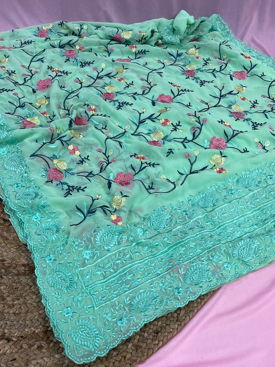 Georgette chikankari saree uploaded by business on 9/15/2021