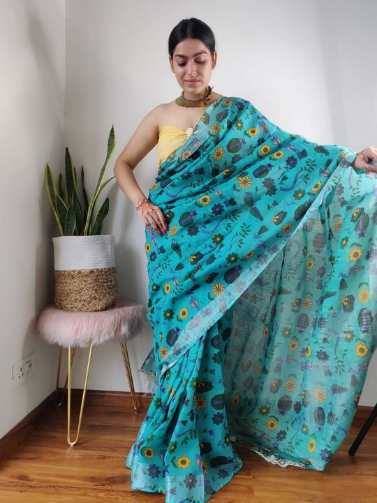 k printed linen cotton sarees with uploaded by Cotten saree and suit on 9/15/2021