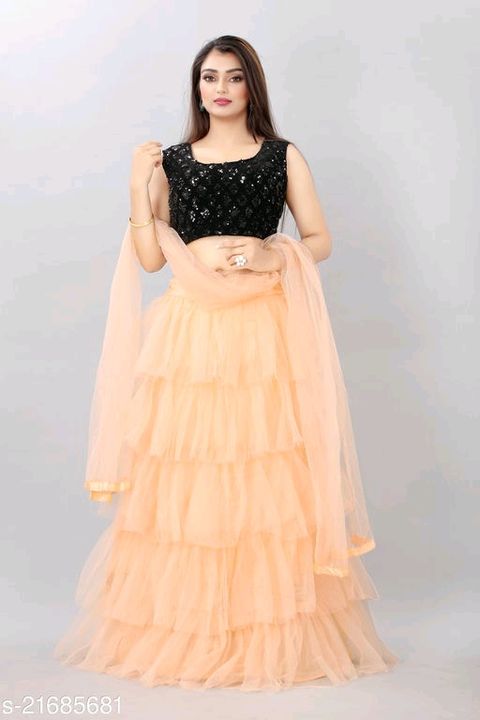 Angel Trends Peach Net Plain Semi stitched Lehenga and Sequined Choli with Dupatta uploaded by DS COLLECATION on 9/16/2021