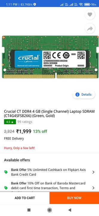 Crucial 4gb ddr4 laptop ram uploaded by business on 9/17/2021