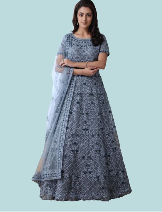 Semi Stitched Net Embroidery Gown With uploaded by business on 9/18/2021