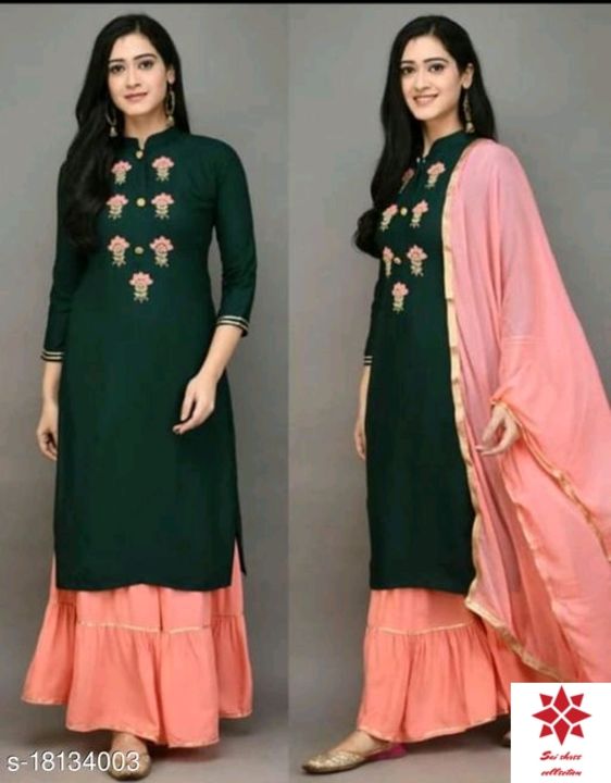 Women's Zari Woven Office Wear Kurta Set with Sharara uploaded by business on 9/19/2021