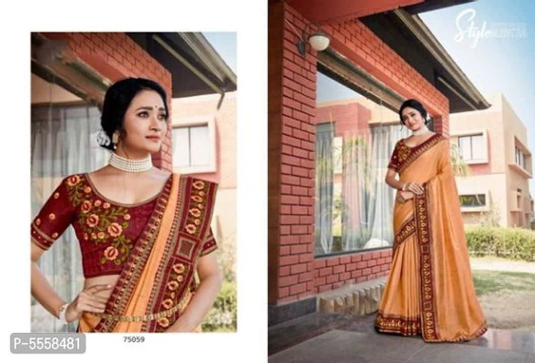 Attractive Silk Blend Embroidered Saree with Blouse piece uploaded by business on 9/20/2021