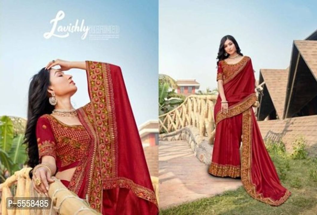 Attractive Silk Blend Embroidered Saree with Blouse piece uploaded by business on 9/20/2021