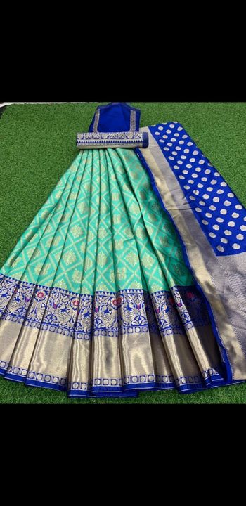 *New Arrival Half Saree Now In Trend*


*🥰Kanjiveram Silk Zari Lehanga With Blouse Along With Banar uploaded by business on 9/21/2021