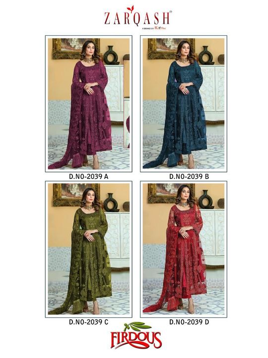 Post image *ZARQASH ™️* 

*FIRDOUS DN 2039* 

*BUTTERFLY NET * 

RATE- *1170₹*
+shipping extra 

*4 PCS IN SET*
*READY TO SHIP*