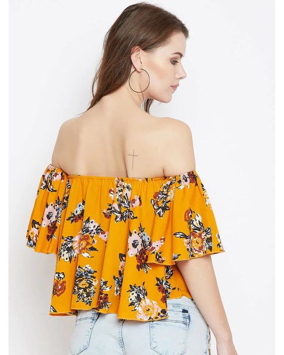 Berrylush Printed Off Shoulder Crop Top for Women (Musturd) uploaded by business on 9/22/2021