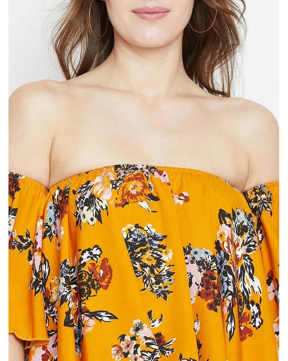 Berrylush Printed Off Shoulder Crop Top for Women (Musturd) uploaded by Soha's on 9/22/2021