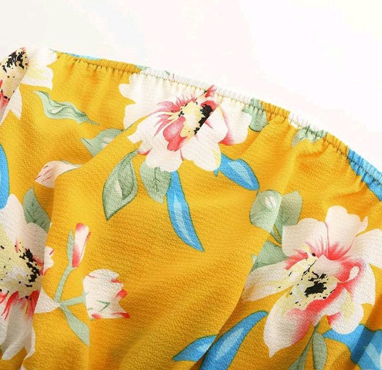 Soha’s Strapless Flower Printed Overlap Asymmetric Hemline Yellow Dress For Women (Yellow) uploaded by Soha's on 9/22/2021