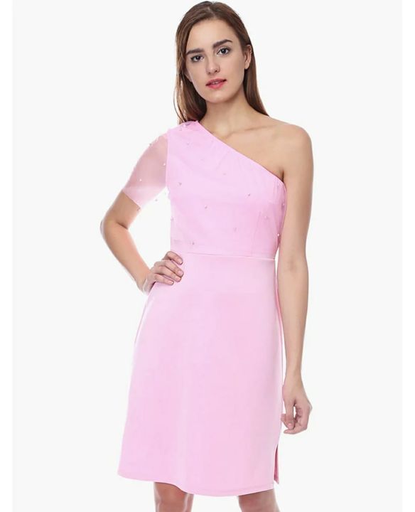 La Loft Women’s Polyester Solid One Shoulder Mini Dress (Pink) uploaded by business on 9/22/2021