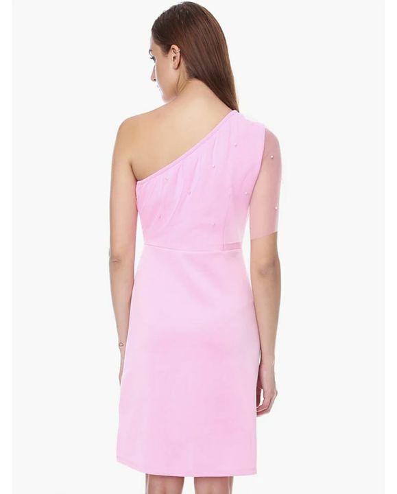 La Loft Women’s Polyester Solid One Shoulder Mini Dress (Pink) uploaded by Soha's on 9/22/2021