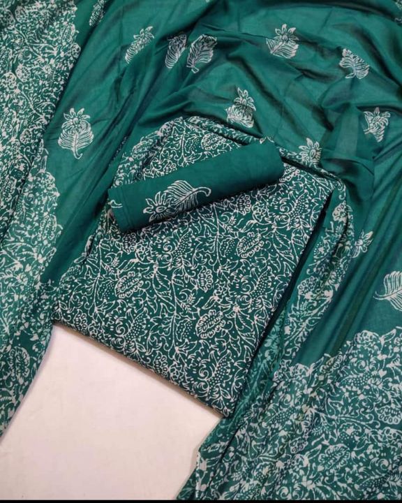 Post image @sheeba Alex  
Wax batik hand Block printed   cotton suet with cotton duptta 
Top 2.50
Bottom 2.50
Duptta 2.30