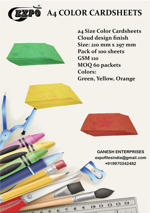 A4 Color Sheets 110 gsm (Pack of 100) uploaded by Ganesh Enterprises on 9/24/2021