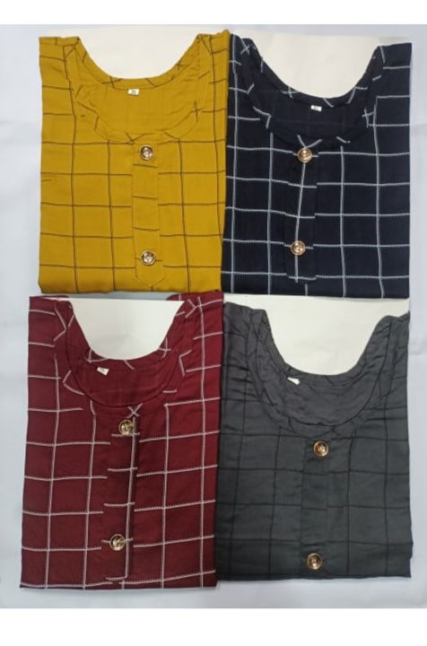 Rayon printed check kurti uploaded by Low price best quality on 9/24/2021