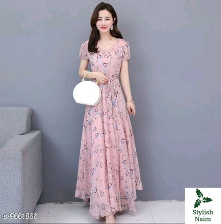 Pink Flowers Printed Long Dress uploaded by business on 9/25/2021