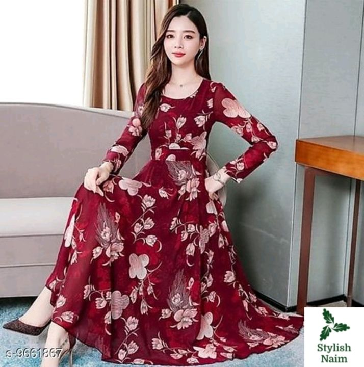 Maroon 07 Flowers Printed Long Dress uploaded by business on 9/25/2021