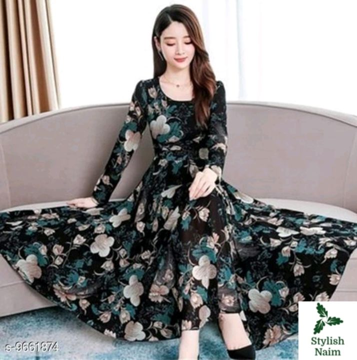 Black 07 Flowers Printed Long Dress uploaded by business on 9/25/2021