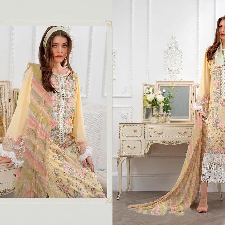 Post image *Sobia Nazir  lawn 21 by DEEPSY SUITS

Top - Pure Cotton Print 
           With Embroidery 

Bot - Cotton solid

Dup - 2des Pure cotton mal-mal 
           5des net with embroidery  

Rate: 1899/-

Splendid Quality With Digitally Printed Fabric
Set to set.
Delivery 5-6 days 

Quilted Fabric Used For best quality results

For wholesale Customer contact me personally
