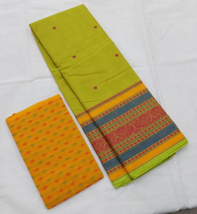 Post image Chettinad pure cotton saree 

100s counts 

Saree with running blouse 

Saree length 6.20mtr 

Handwoven putta design 

Best quality 

Saree alone Rs 950+$

Saree with weaving blouse 1070+$