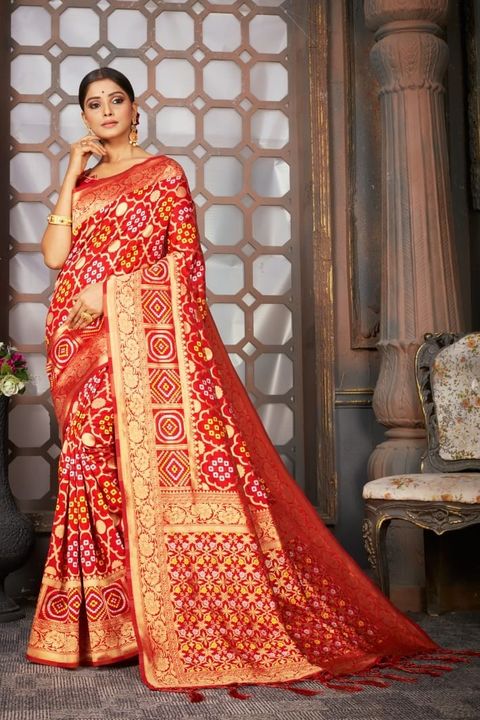 Red bandhani saree uploaded by business on 9/26/2021
