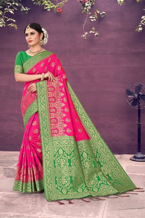 Green pallu with rani mina saree uploaded by business on 9/26/2021