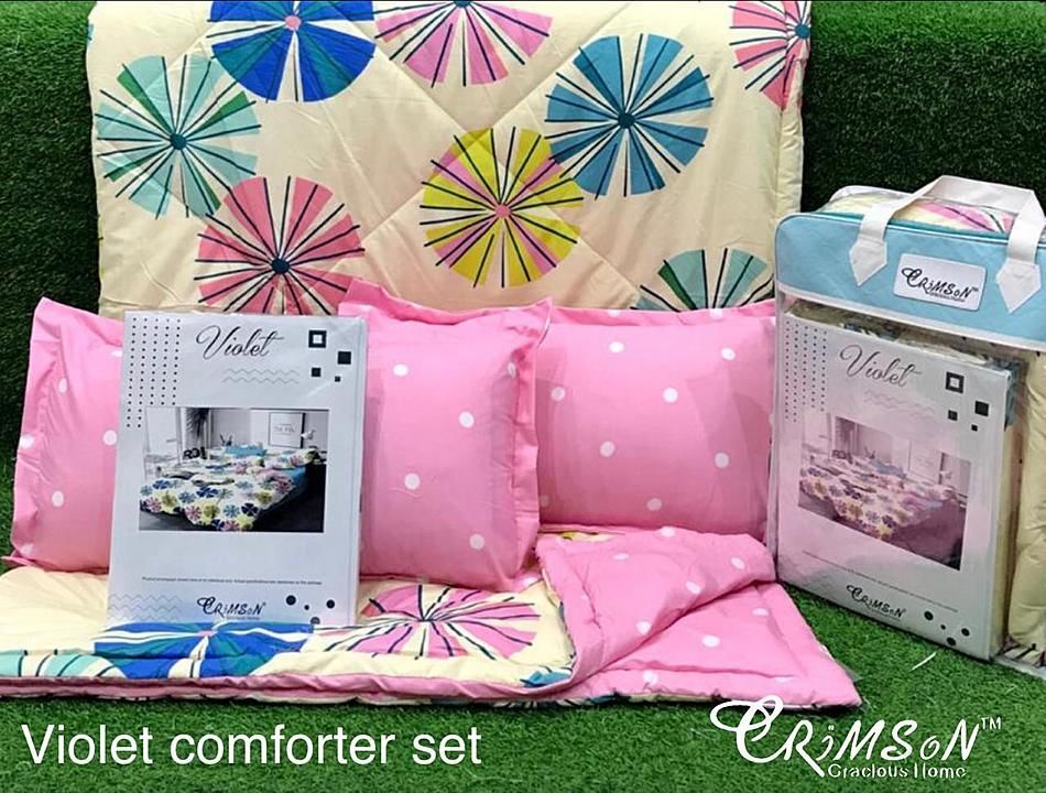 Post image *Violet reversible comfortorset 4 pc set*
1 bedsheet
2 pillow covers
1 comfortor( both side different print)
Fabric - glace cotton
Size -90*100
*Price-1150*
Weight-3.5kg
*Attractive bag packing*