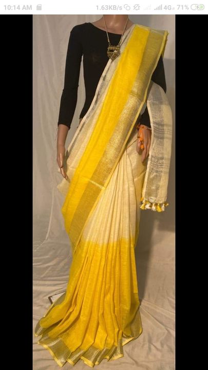 Lilen Saree with blouse 💯 pure uploaded by GOLDI silk on 9/28/2021