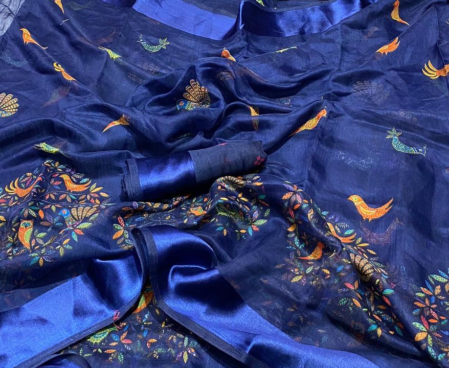 Lilen and satin saree uploaded by business on 9/28/2021